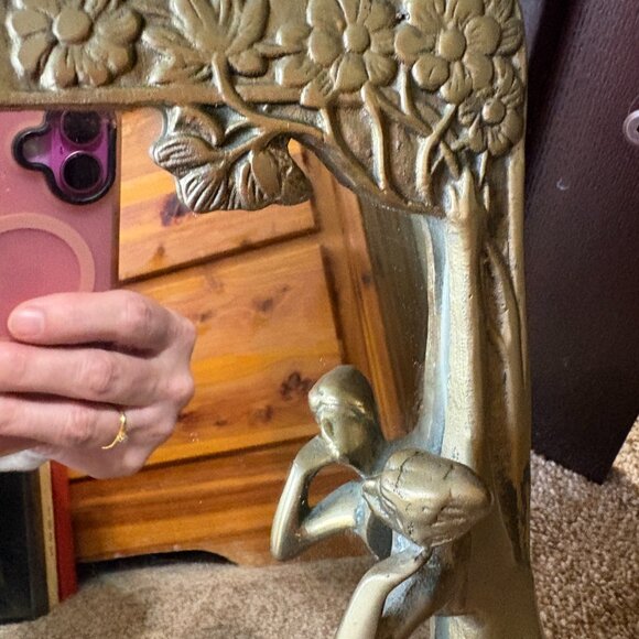 Art Deco Art Nouveau Period Tabletop, Solid Brass Mirror with Woman Figure - Picture 7 of 13